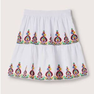 Boden White Embroidered Tiered Cotton Skirt with Multicolor Trim size 20/22